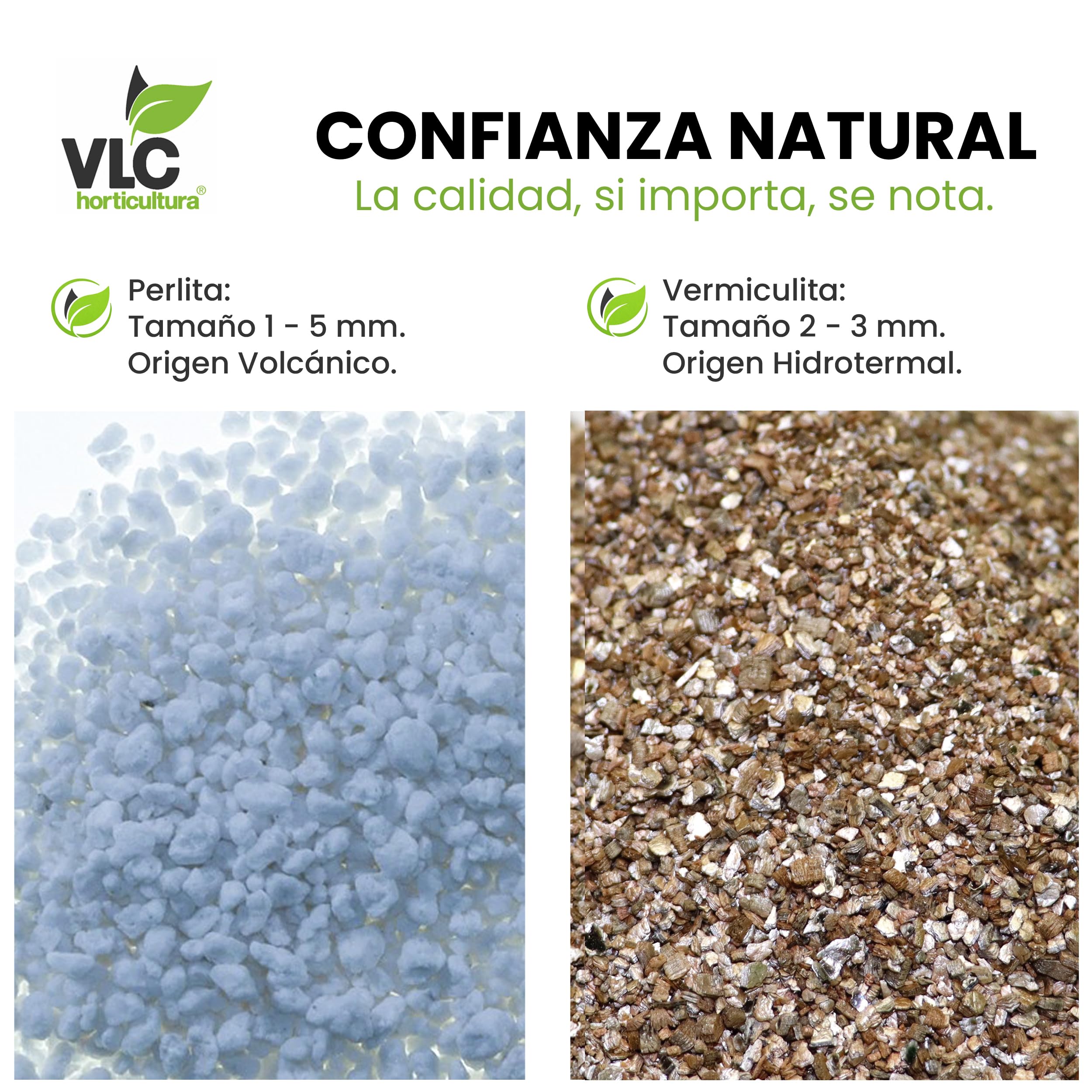 Pack Perlita + Vermiculita VLC Horticultura | Mejora Aireación y Retención de Humedad del Sustrato | Ideal para Semilleros, Macetas y Trasplantes | Minerales Naturales para Jardinería (100+100L)
