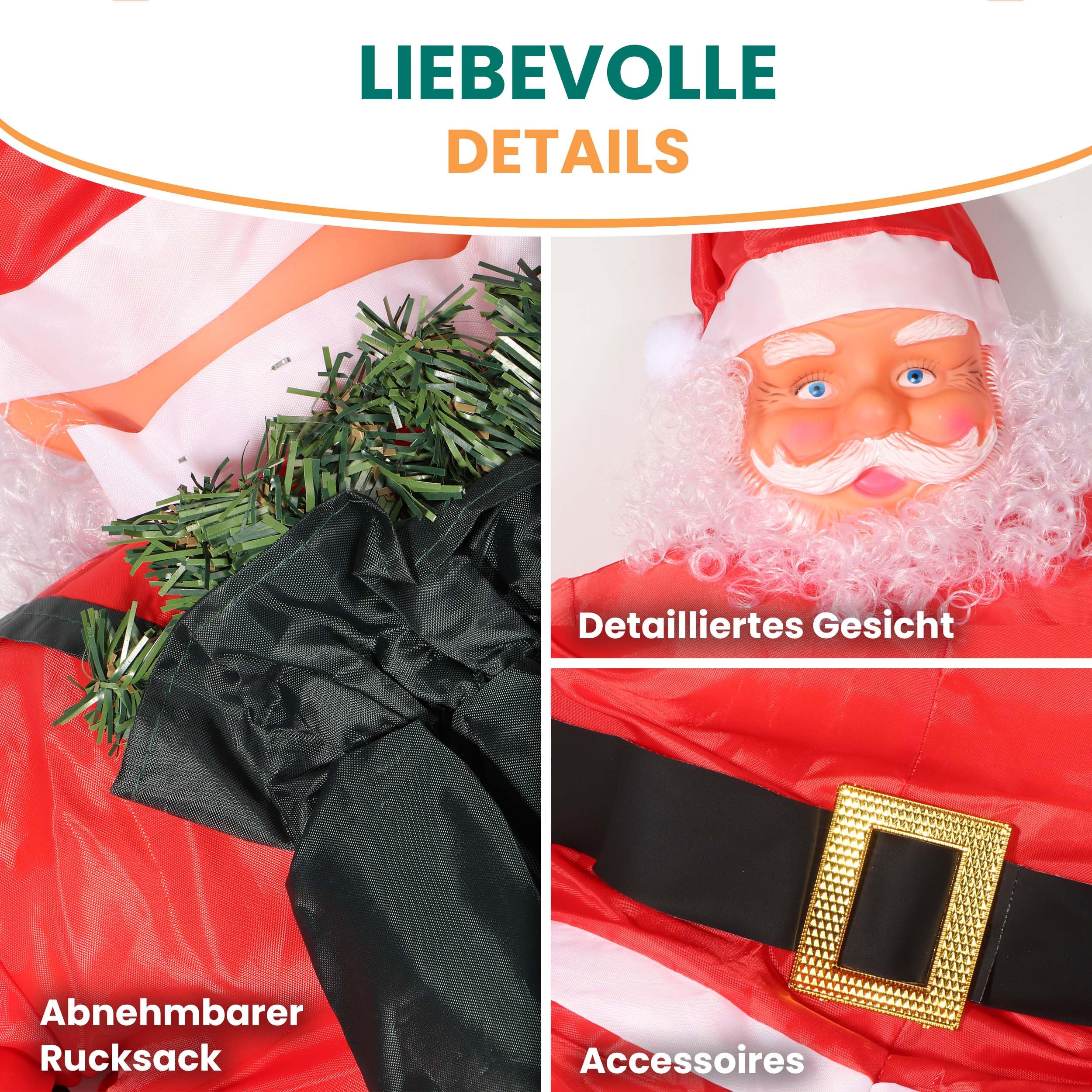 Gartenpirat Weihnachtsmann auf Leiter 200 cm LED-Lichtschlauch warmweiß Deko Nikolaus Weihnachtsdekoration Weihnachtsfigur innen außen