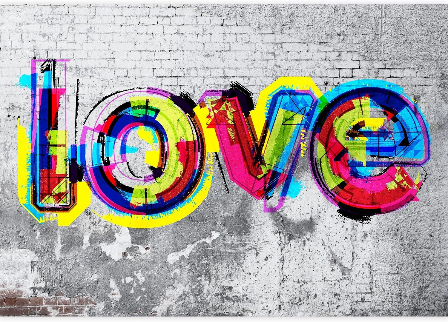 Fashion Graffiti 3D Peel and Stick Wall Murals, Gray Wall Self Adhesive Wallpaper Large Poster Wall Sticker for Bedroom Living Room Home Decor 79" Wx55 H