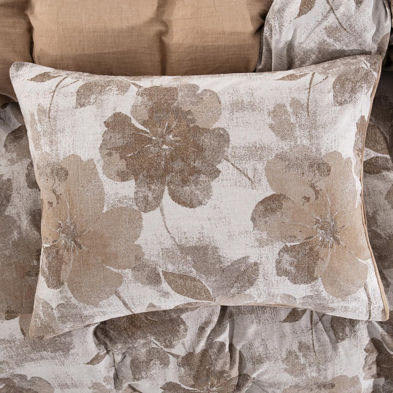 Brown Floral 100% Cotton Duvet Cover King Size, Luxury Percale Bedding Set for All Seasons - 1 Patterned Duvet Cover 104x90 Inches with Zipper Closure, 2 Pillowcases