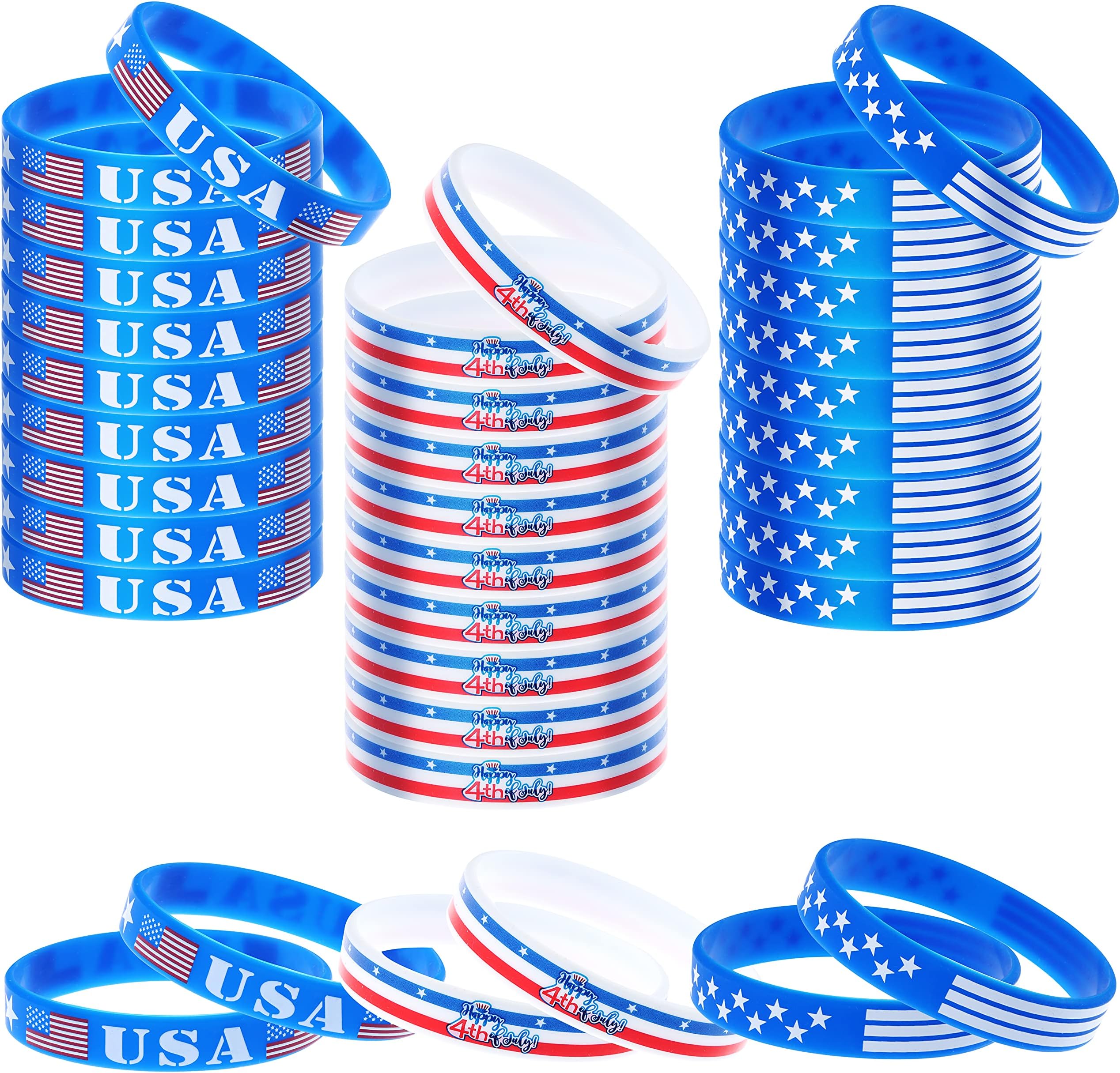 Birsppy Adasea 36 Pieces American Flag Silicone Bracelet 4th of July Patriotic Wristbands USA Independence Day Silicone Bracelets Stars and Stripes Wristband Red White Blue Bracelet