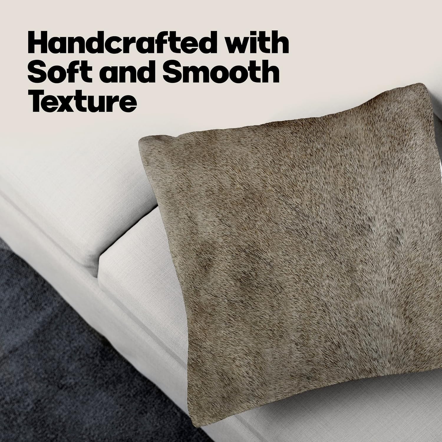 Natural Torino Cowhide Throw Pillows with Poly Insert | Accent Pillows Handcrafted from 100% Cow Hide, Grey, 18 in x 18 in