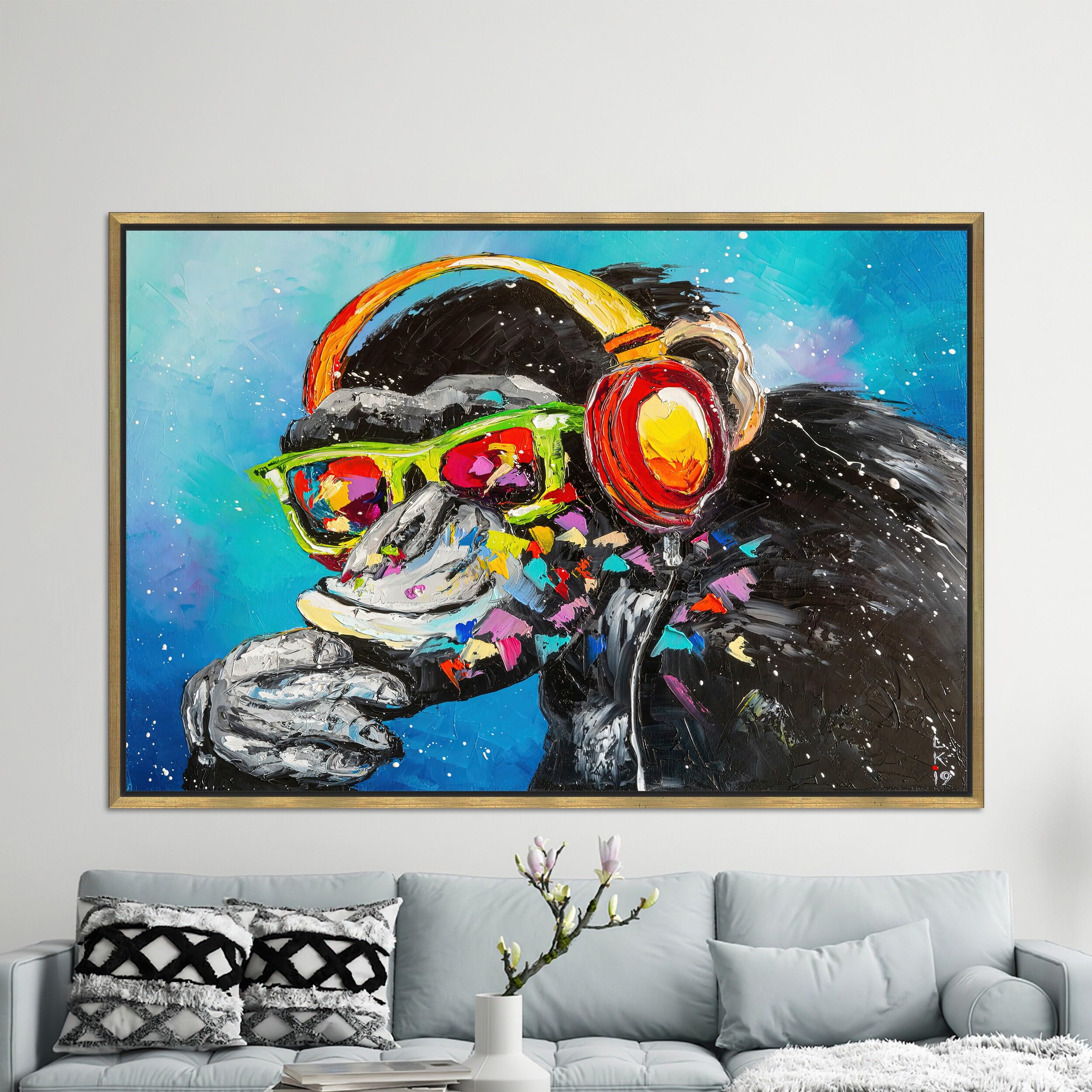 Toile DJ Monkey sans Cadre Impression d'Art Animalier Format 50x70cm - 8