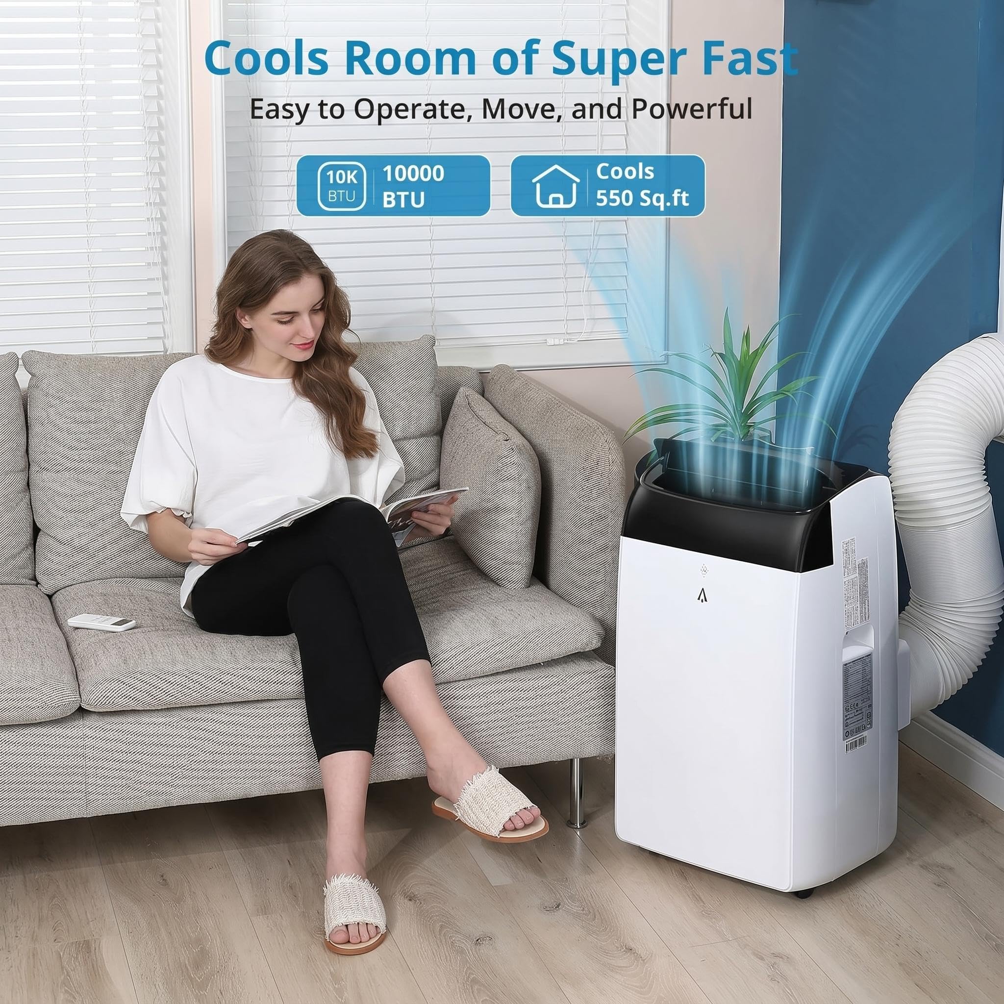 Aire acondicionado portátil 10000 BTU, 3 en 1 Refrigeración hasta 45-50 m², Deshumidificador y Ventilador, Extra Silencioso, Temporizador 24h, Incluye kit Completo de Ventana — view 2