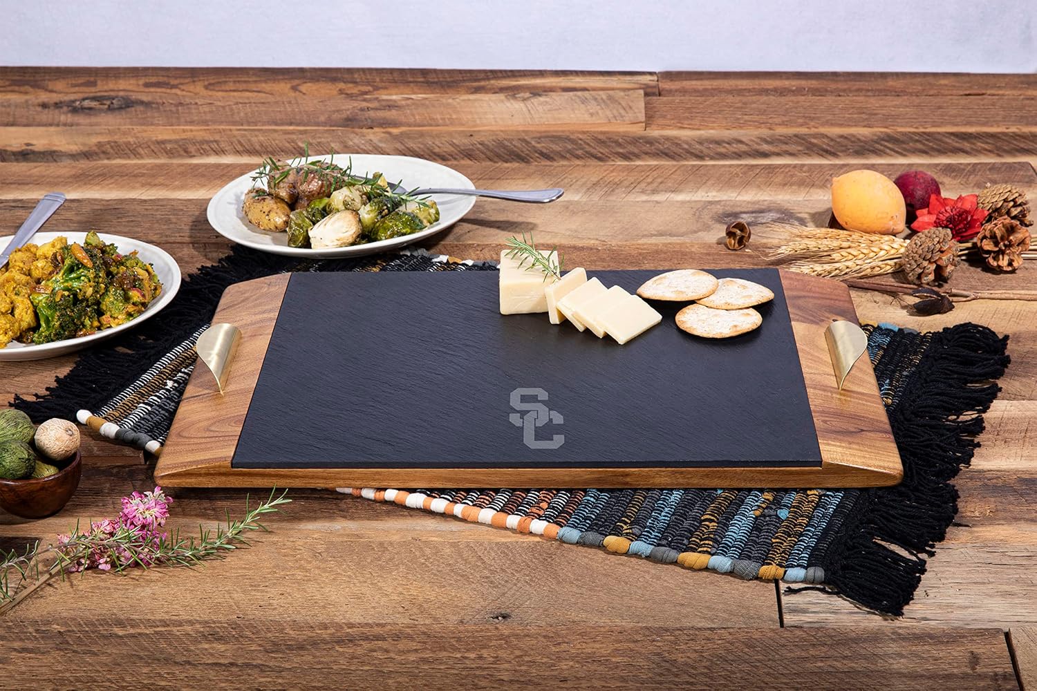 PICNIC TIME NCAA Unisex-Adult NCAA Covina Acacia and Slate Serving Tray, Charcuterie Board Set