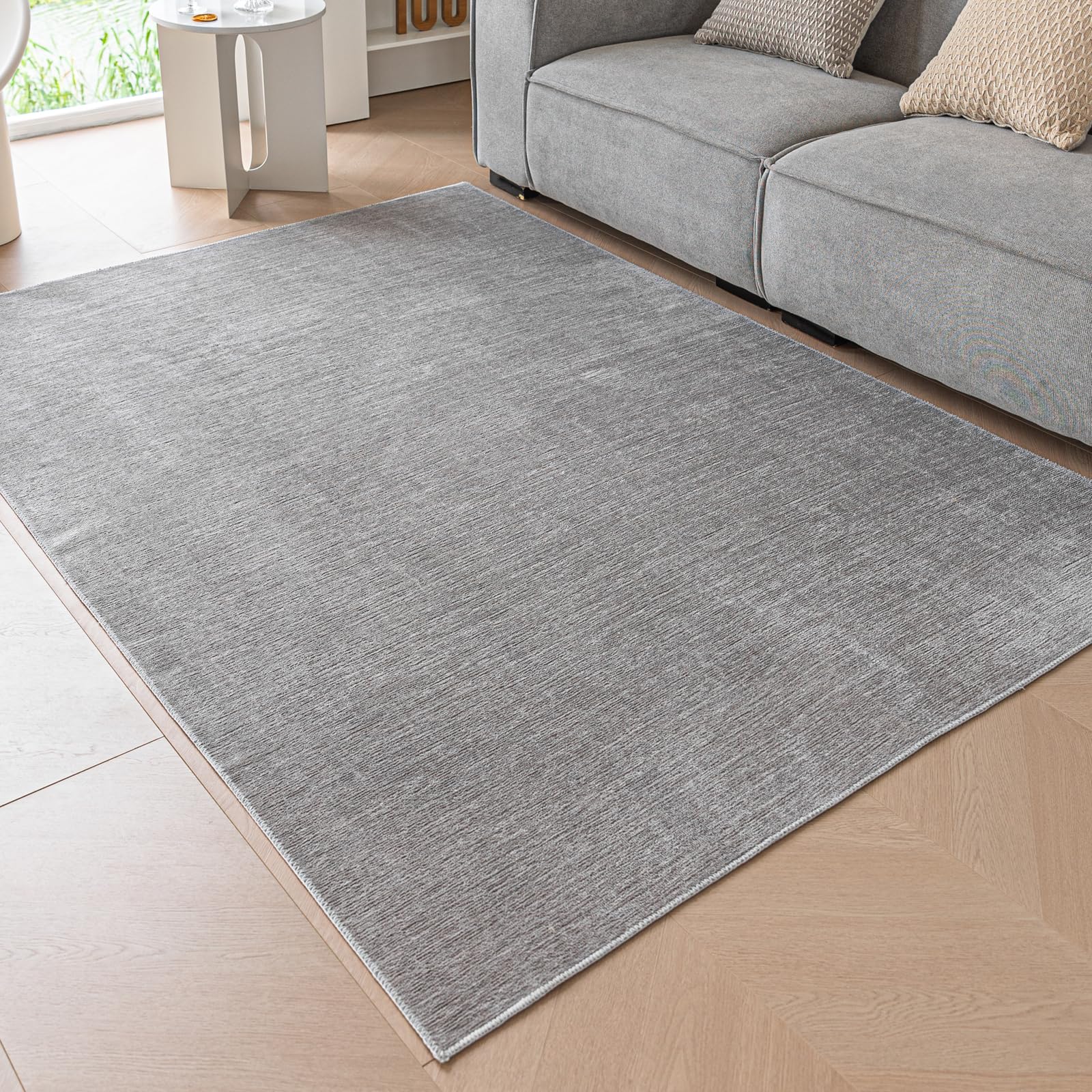 Ceneco Grey Rugs Living Room, Short Pile Rugs for Bedroom Washable Thin Rug, Non Slip Small Mat