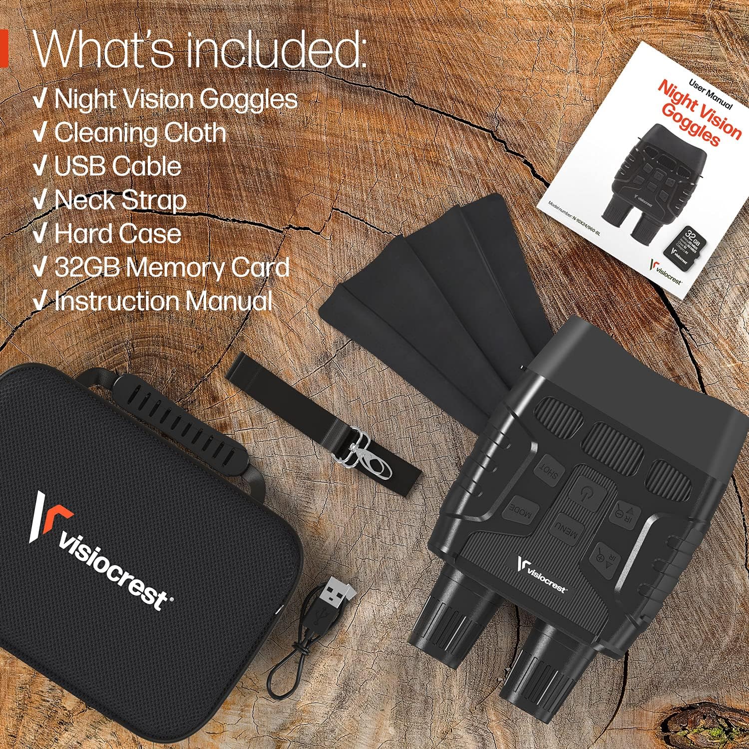 Infrared Night Vision Goggles for Hunting, Spotting and Surveillance - Digital Infrared Binoculars with Clear Vision in Darkness 32GB Memory Card