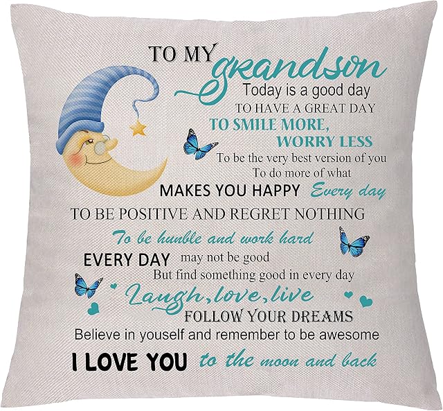 aligarian Grandson Cushion Cover Inspirational Birthday Gift Linen Pillow Cases Best Wishes Graduation Cushion Case I Love You to the Moon and back Hug Pillowcase Christmas Sofa Home Decoration TYPE2
