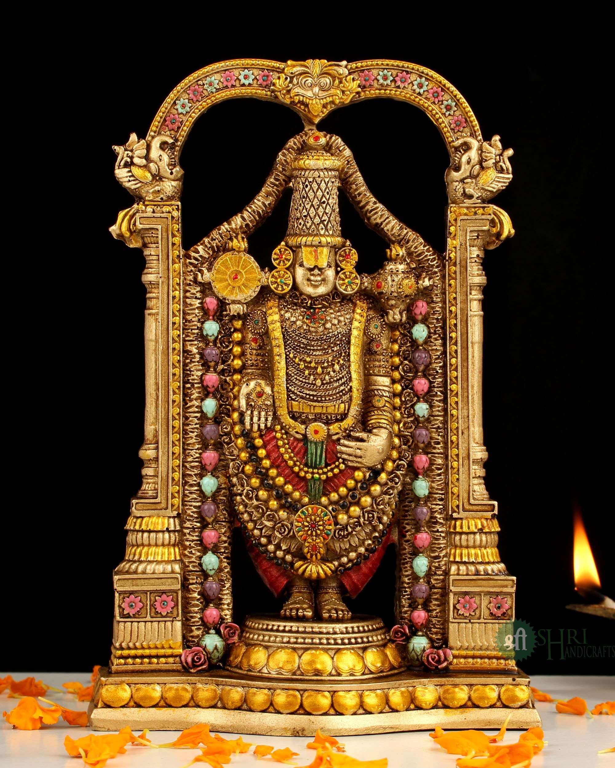 8" Tirupati Balaji Fine Metal Finish Idol Decorative Showpiece Handcrafted Tirupati Balaji Murti for Home Office and Gifting Purpose Sculpture
