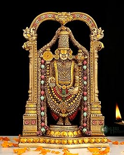 INDICAST 8" Tirupati Balaji Fine Metal Finish Idol Decorative Showpiece Handcrafted Tirupati Balaji Murti for Home Office and Gifting Purpose Sculpture, Golden, Pack of 1