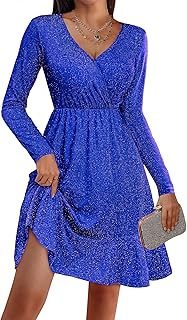 Womens Glitter Dress Wrap V Neck Long Sleeve Swing Club Cocktail Party Dresses Sequin Sparkle Dress Christmas Dress - Buy now