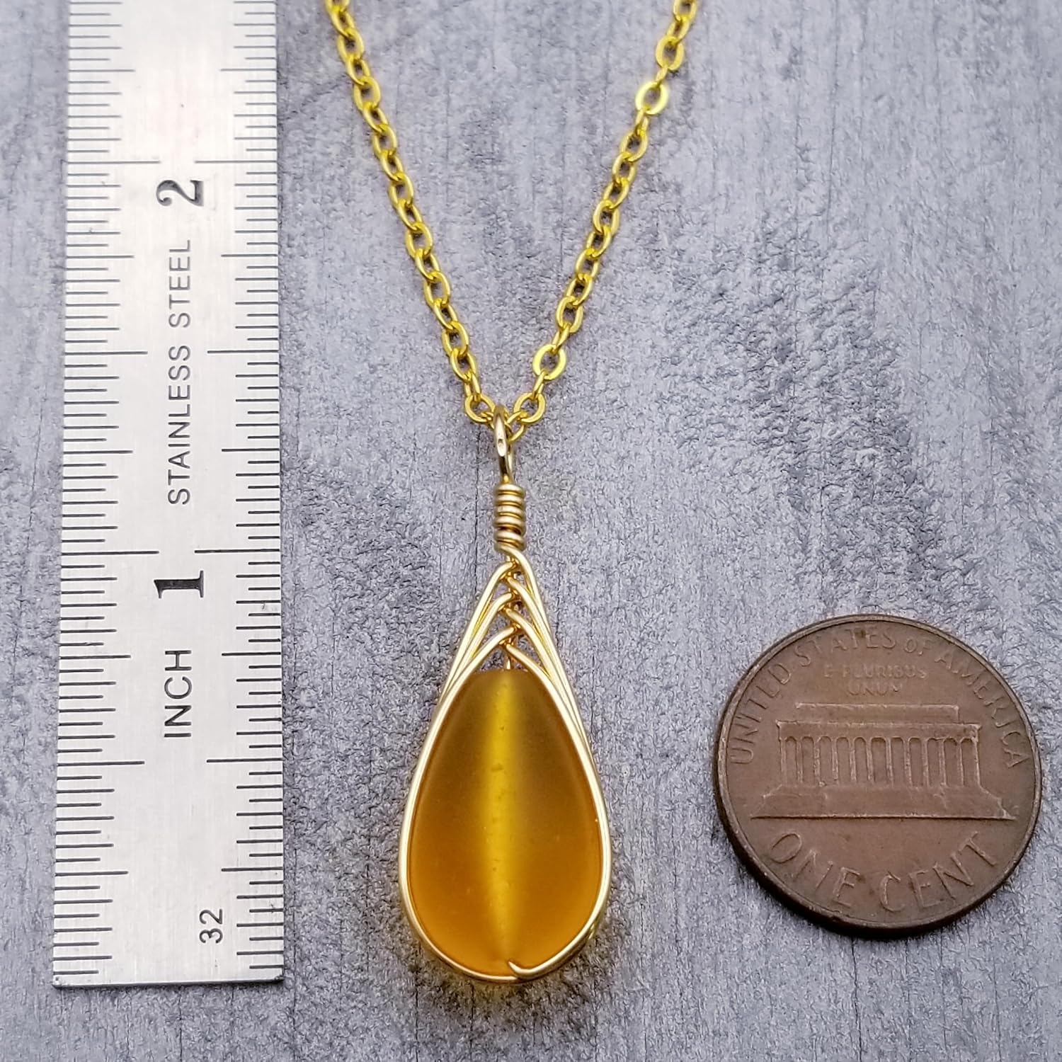 Handmade Sea Glass Necklace, Hawaiian Jewelry For Women, Gold Wire Braided Teardrop Necklace, Beach Jewelry, Birthday Gift For Women
