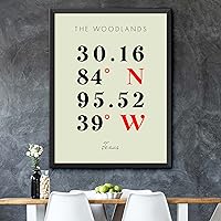 Vista 5 de Mapa de coordenadas multilínea de colores de The Woodlands, Texas, (16x20)