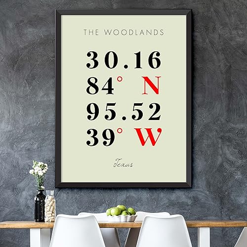 Miniatura 5 de Mapa de coordenadas multilínea de colores de The Woodlands, Texas, (16x20)