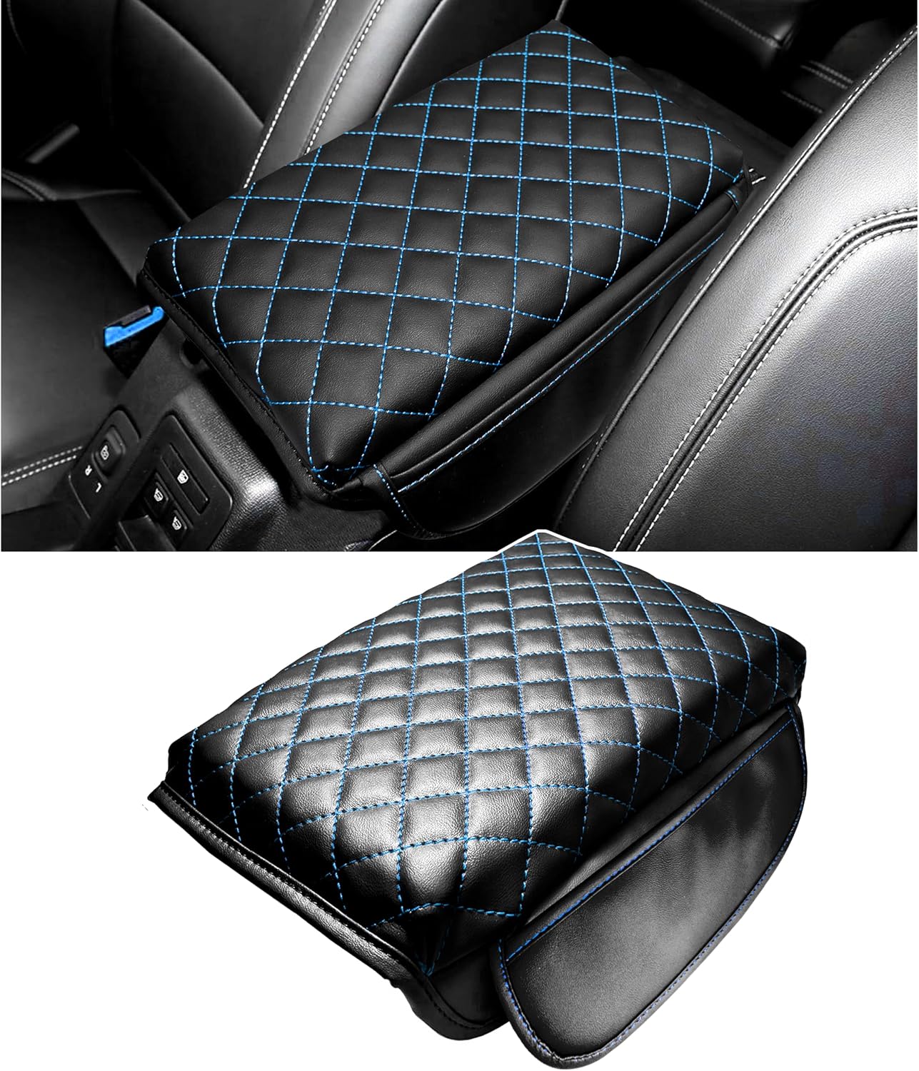 1.2in Thickness Center Console Cover for Ford Bronco Accessories 2021-2023 2024 2025 2026 2/4 Door Armrest Stroage Box Protector Console Pad with Side Pockets Leather Prevent Scratch (Red)