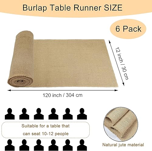 Miniatura 9 de Paquete de 10 caminos de mesa de arpillera natural, 12 x 71 pulgadas, camino de mesa de yute rústico y manteles individuales a granel para