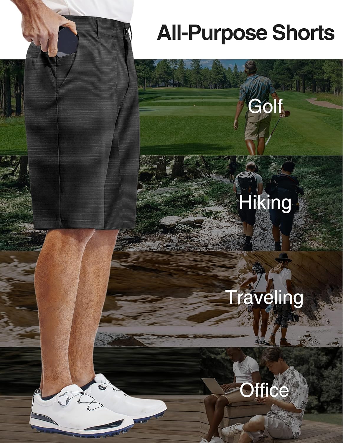 PULI Mens Golf Hiking Shorts Lightweight Casual Dress 12"/10" Inseam Work Stretch Travel Hybrid Quick Drying with Pockets - Image 4