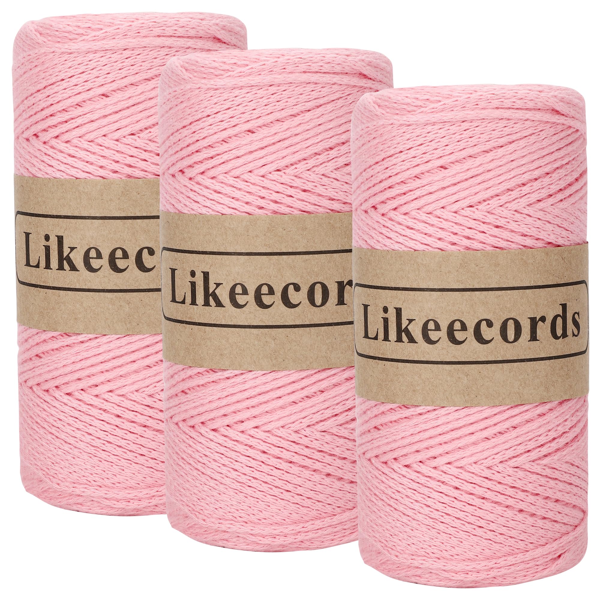 100% Cotton Crochet Yarn for Bag,3 Rolls/Pack 2mm x 510m,Macrame  Cord,Chunky Yarn for Crocheting Handbag, Purse,Blankets Crafts Projects  (Pink)