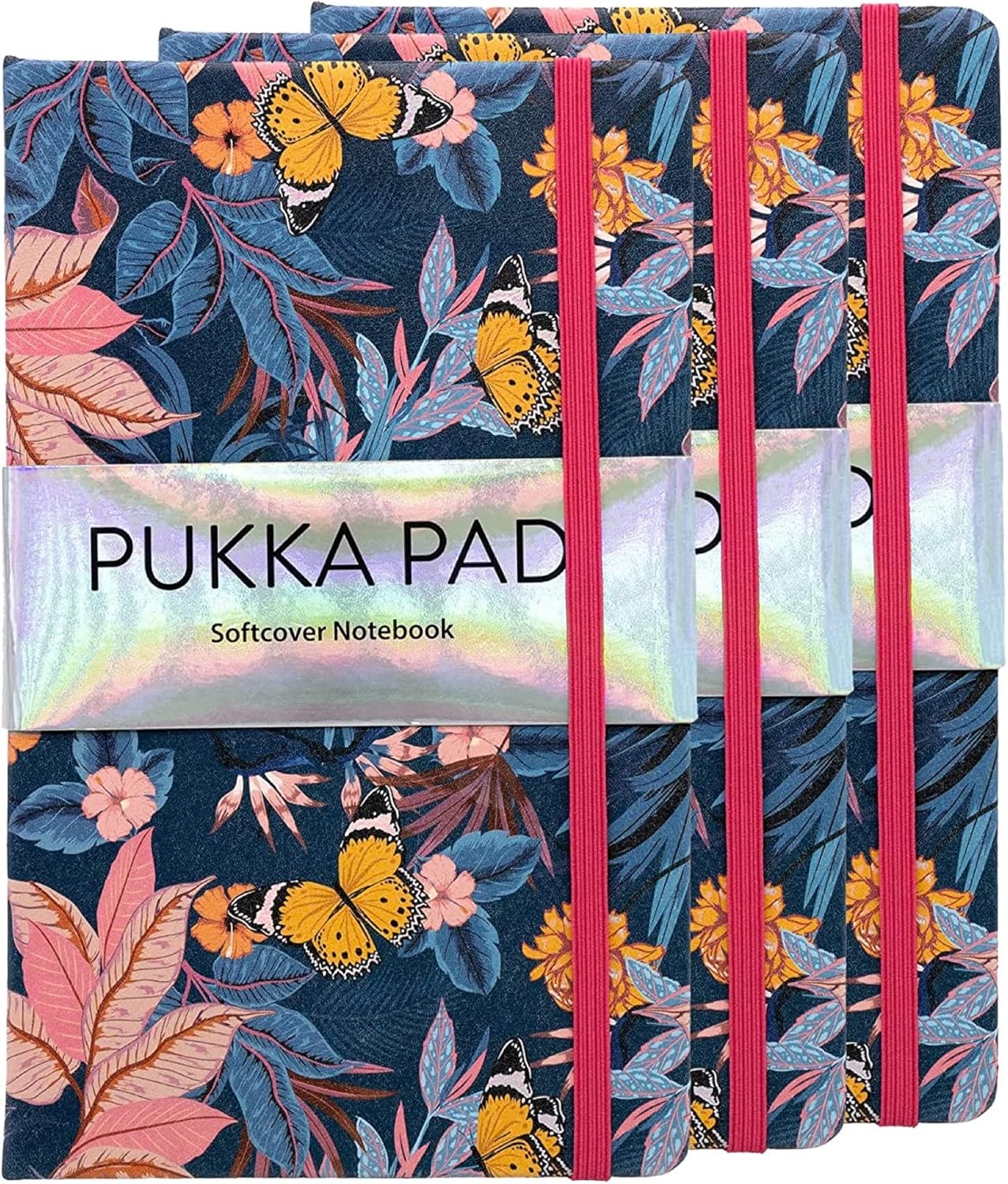Pukka Pad Bloom Softcover Pad Notebook – 21 x 13cm – Pack of 3 Floral Designs, Blue