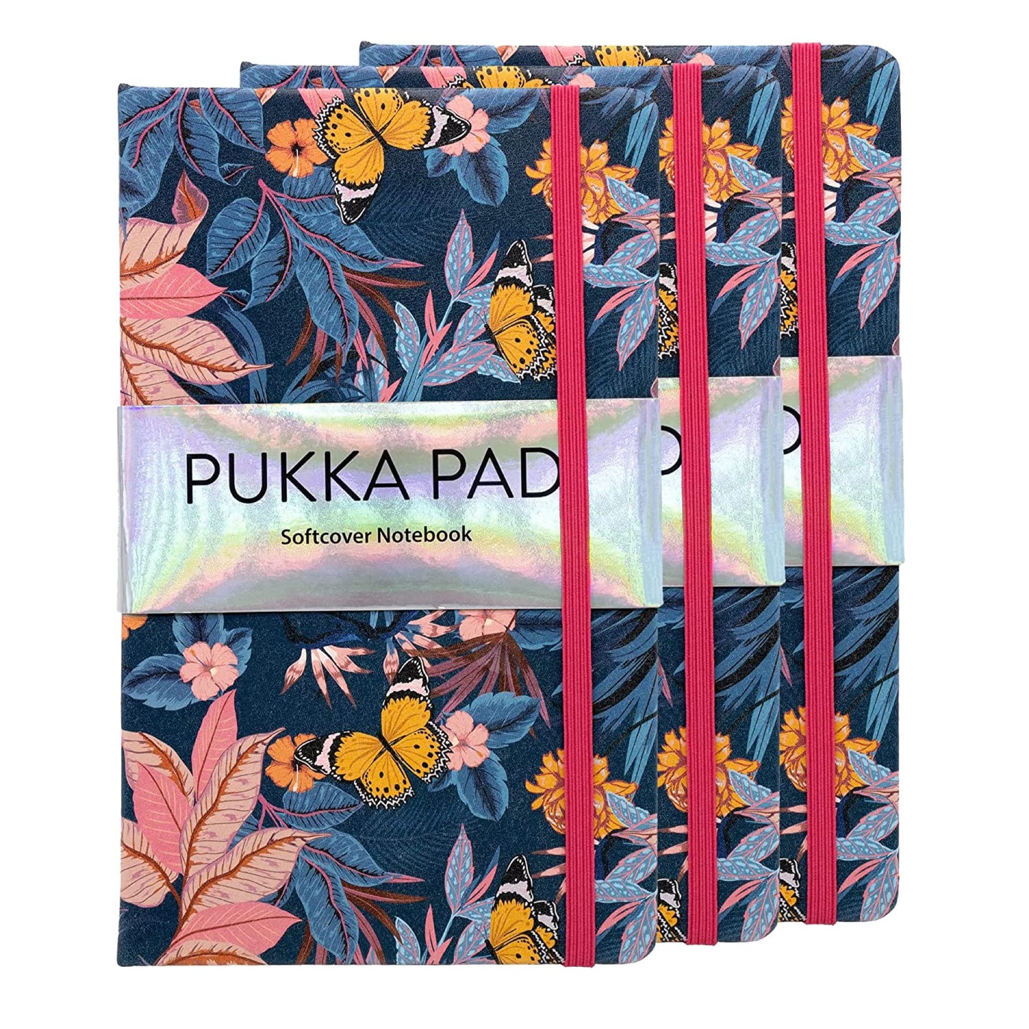 Pukka Pad Bloom Carnet de notes à couverture souple 21 x 13 cm - Lot de 3 motifs floraux, bleu