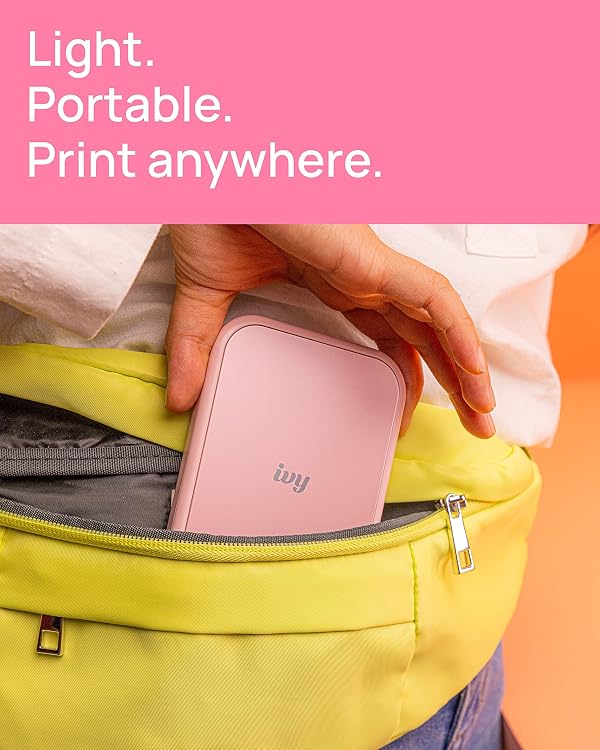 Canon Ivy 2 Mini Photo Printer (Blush Pink), Bluetooth Portable Smartphone Printer for iOS & Android, Bundle with 110 Zink Sticky-Back Photo Prints, LED Light Bar, Protective Case & USB Cable by Canon - Image 4