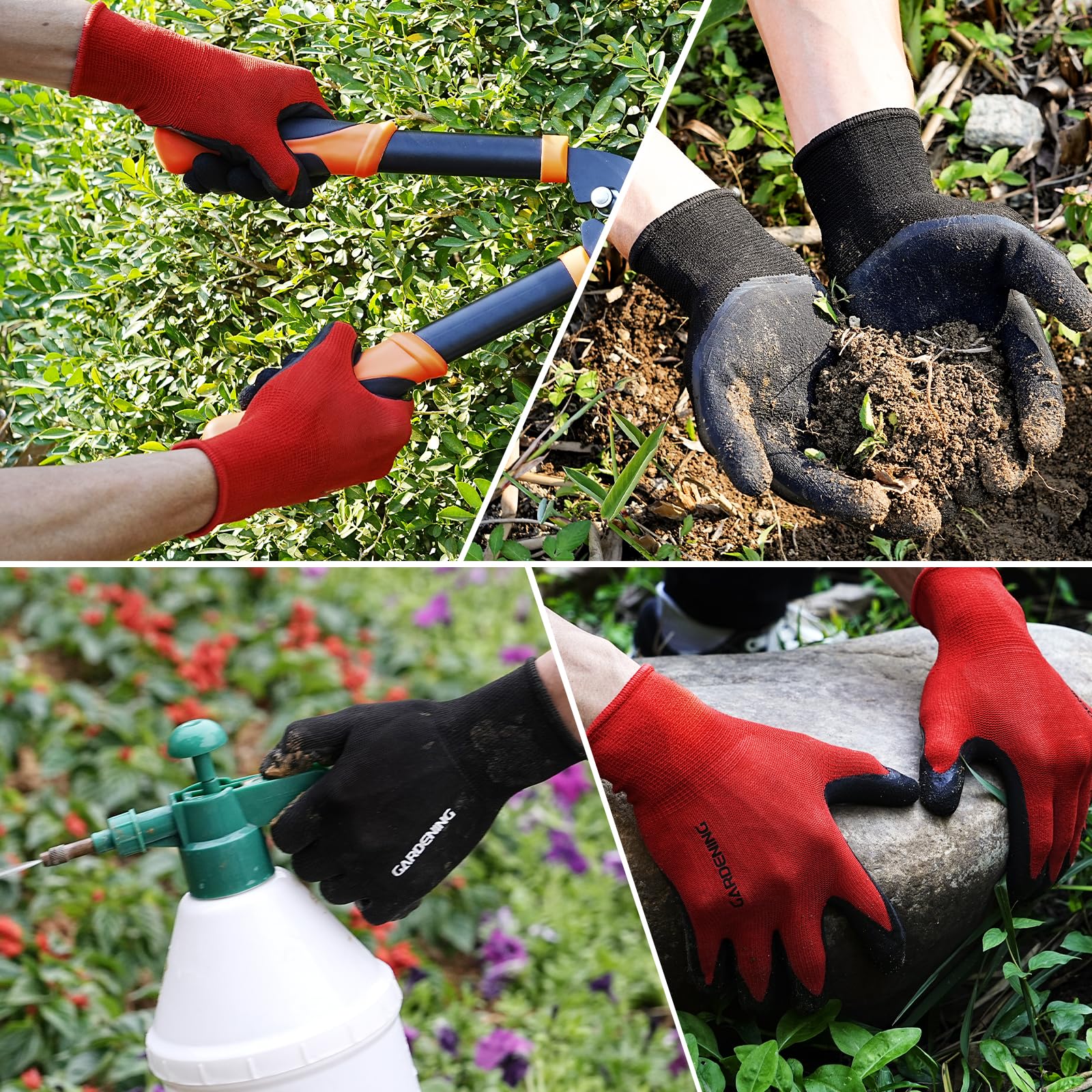 Trifabricy Guantes de jardín para mujeres/hombres, 6 pares de guantes de jardinería de látex natural transpirables con agarre, guantes de trabajo protectores resistentes al aire libre para césped