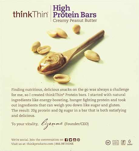 Miniatura 3 de Thinkthin Mantequilla cremosa de maní alta en proteínas, 2.1 onzas (paquete de 10)