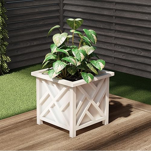 Miniatura 2 de Pure Garden - Maceta con diseño de celosía, maceta decorativa cuadrada de 14.75 pulgadas para flores o plantas al aire libre, porche delantero