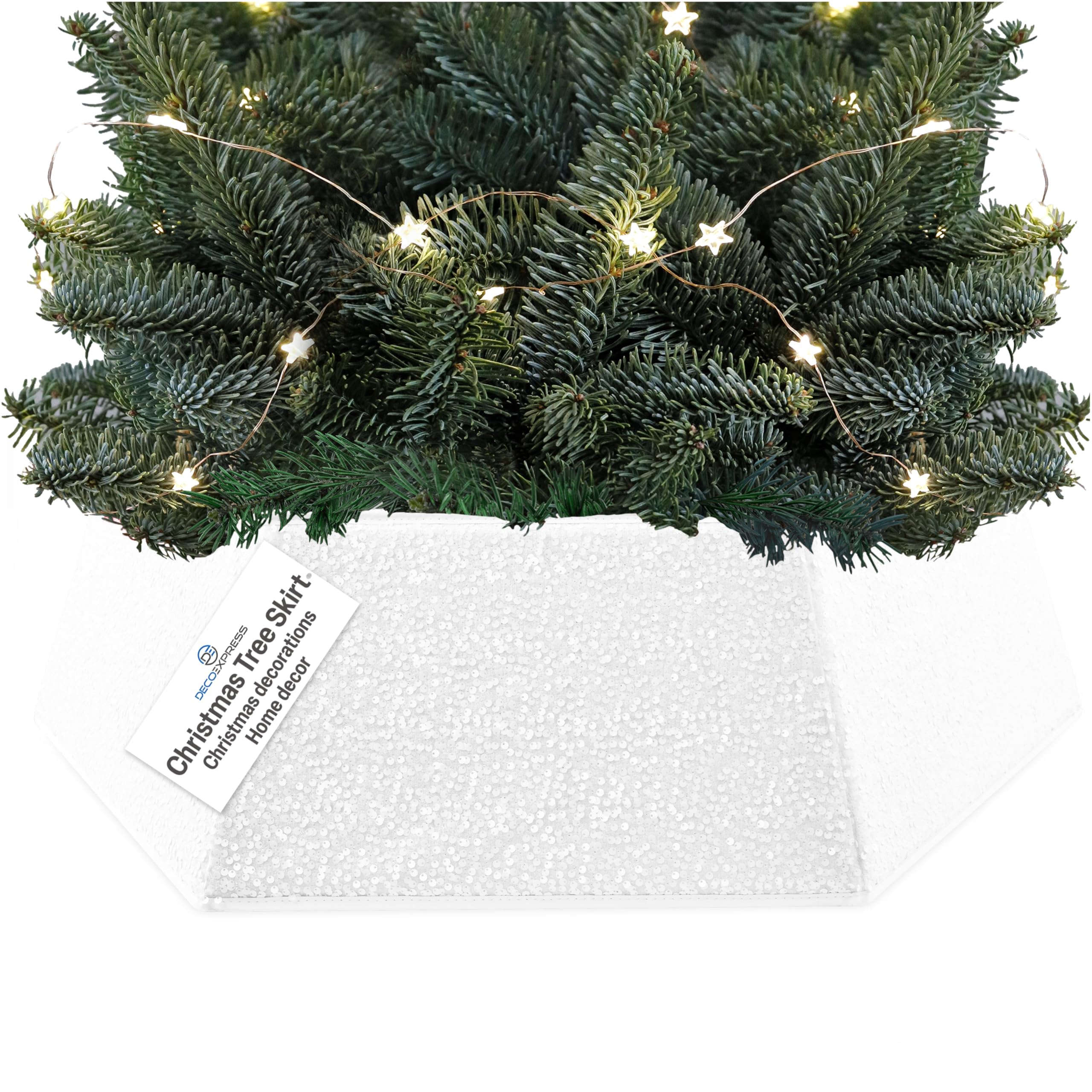 Deco Express White Sequin Christmas Tree Skirt, Sequin Tree Base Cover, Sparkly Collar For Christmas Decorations, Festive Decor For Xmas Party, 68 X 25Cm (White Sequin)