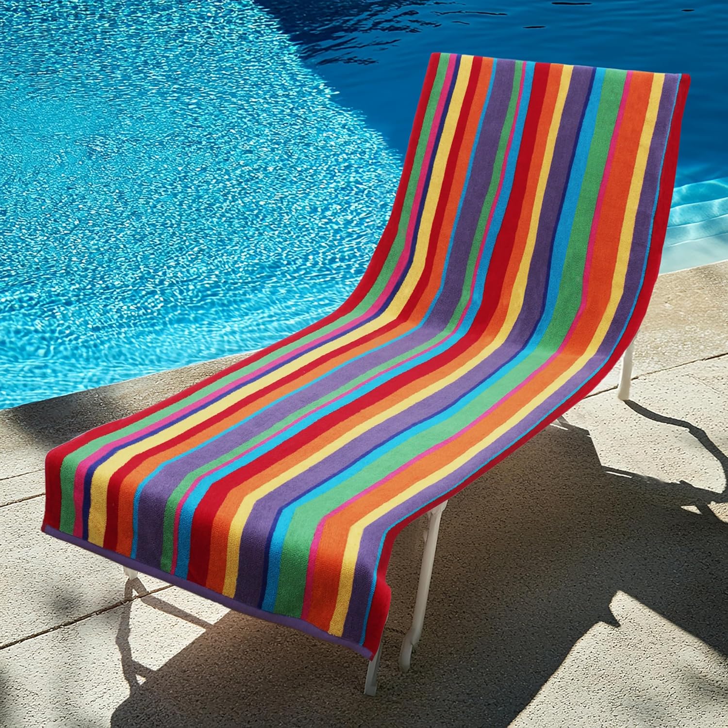 COTTON CRAFT Pool Lounge Chair Cover - 2 Pack Summer of Siam Dobby Terry Towel Chaise Lounge Cover - Soft 100% Cotton Beach Chair Cover - Oversized 32 in W x 82 in L x 7 in Pocket – Multi Color Stripe