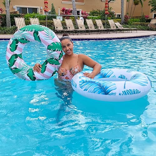 Miniatura 3 de Flotador de piscina para piscina, flotadores inflables de tubo de natación para adolescentes y adultos con hojas tropicales impresas, anillo de