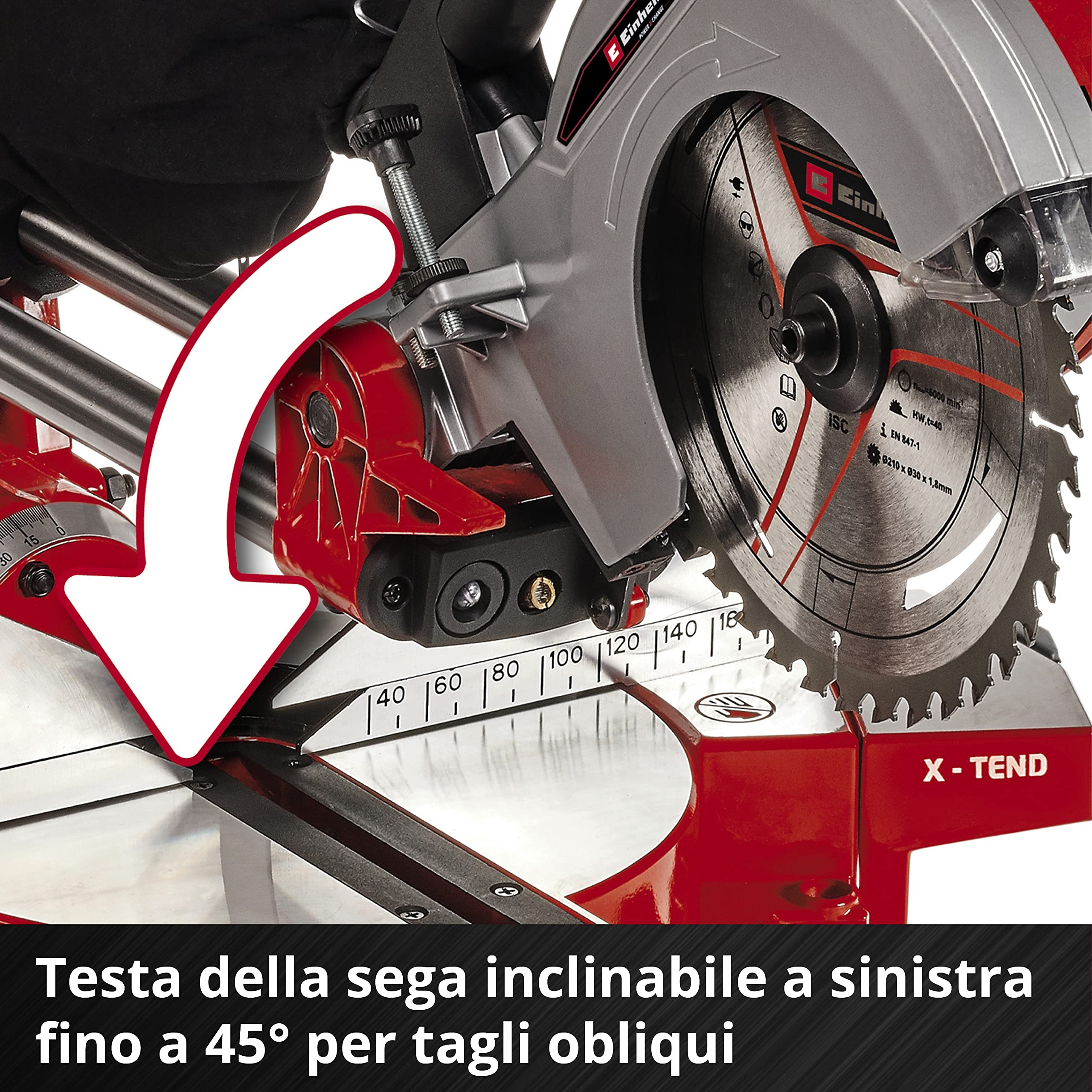 Einhell troncatrice per taglio a smusso a batteria ricaricabile TE-SM 36/210 Li - Solo Power X-Change (Li-ion, trazione regolare, laser della linea di taglio, senza batteria e caricatore)
