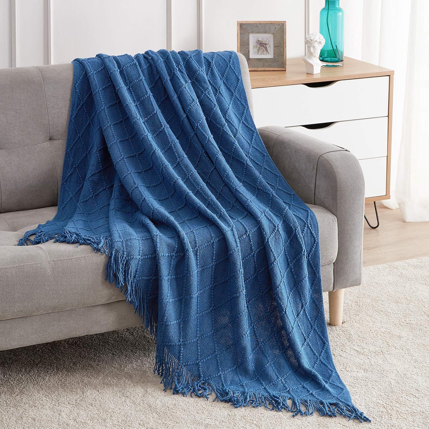 BOURINA Throw Blanket Textured Solid Soft Sofa Throw Couch