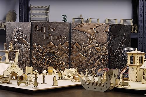 Miniatura 8 de CZYY DND Dungeon Master - Pantalla de piel sintética en relieve Dragon & Mimic, cuatro paneles con bolsillos, pantalla DM para Calabozos y Dragones,