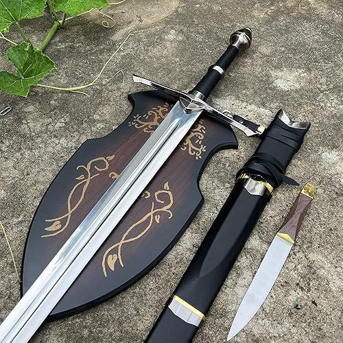 Miniatura 9 de Hejiu Espada medieval con placa de exhibición, Narsil&Aragorn & Ringwraith & Nazgul Espada, réplica perfecta de varios estilos disponibles
