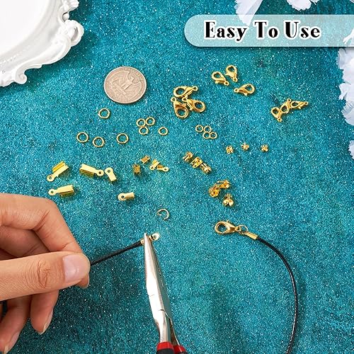 Miniatura 6 de 990 piezas de accesorios de fabricación de joyas doradas, 90 cierres de pinza de langosta, 300 anillos de salto, 200 extremos plegables, 300 puntas