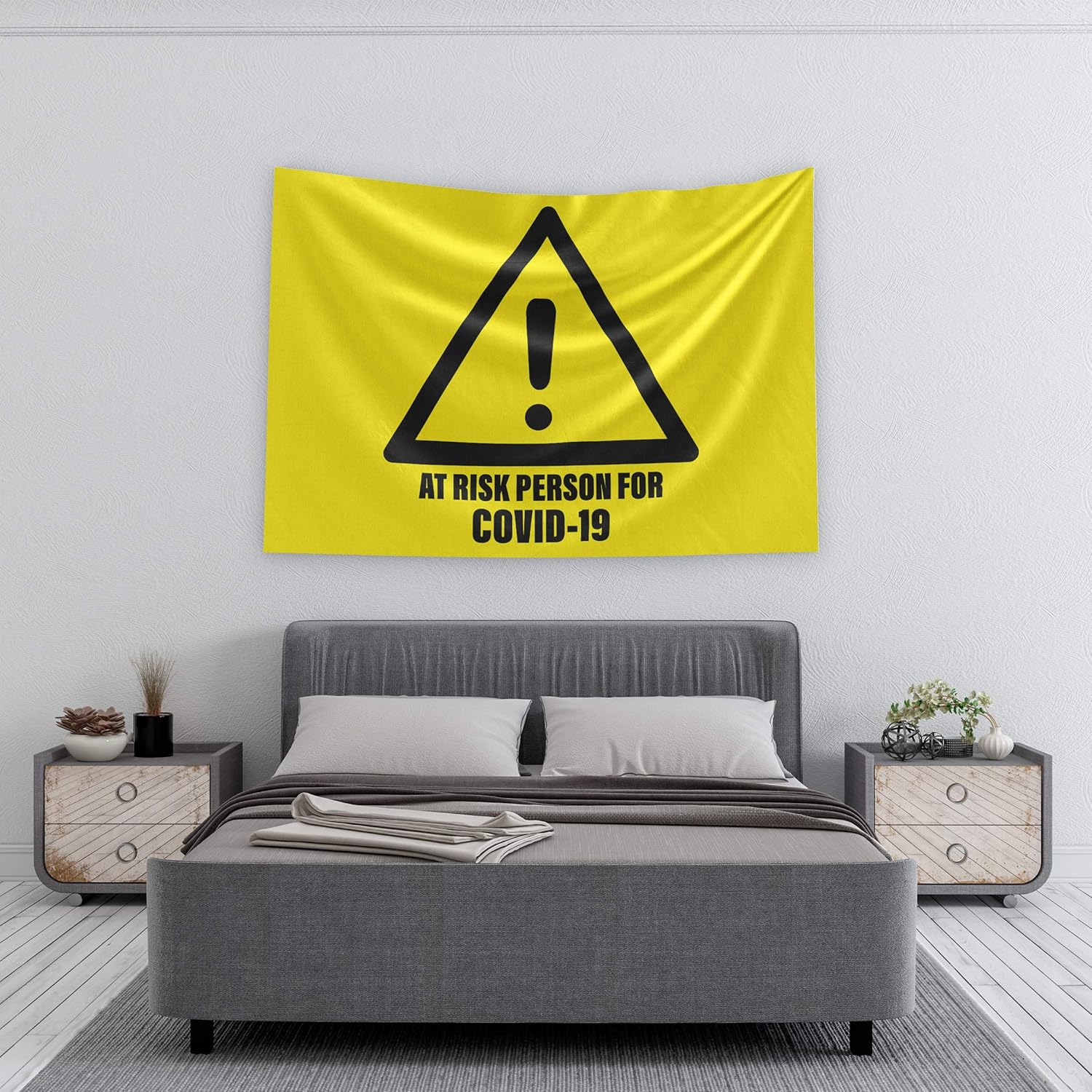 at Risk Display Caution Warning Quarantine Area Large Tapestry Decorative Banner Outdoor Stop The Spread Fight Against House Porch - 3' x 5'