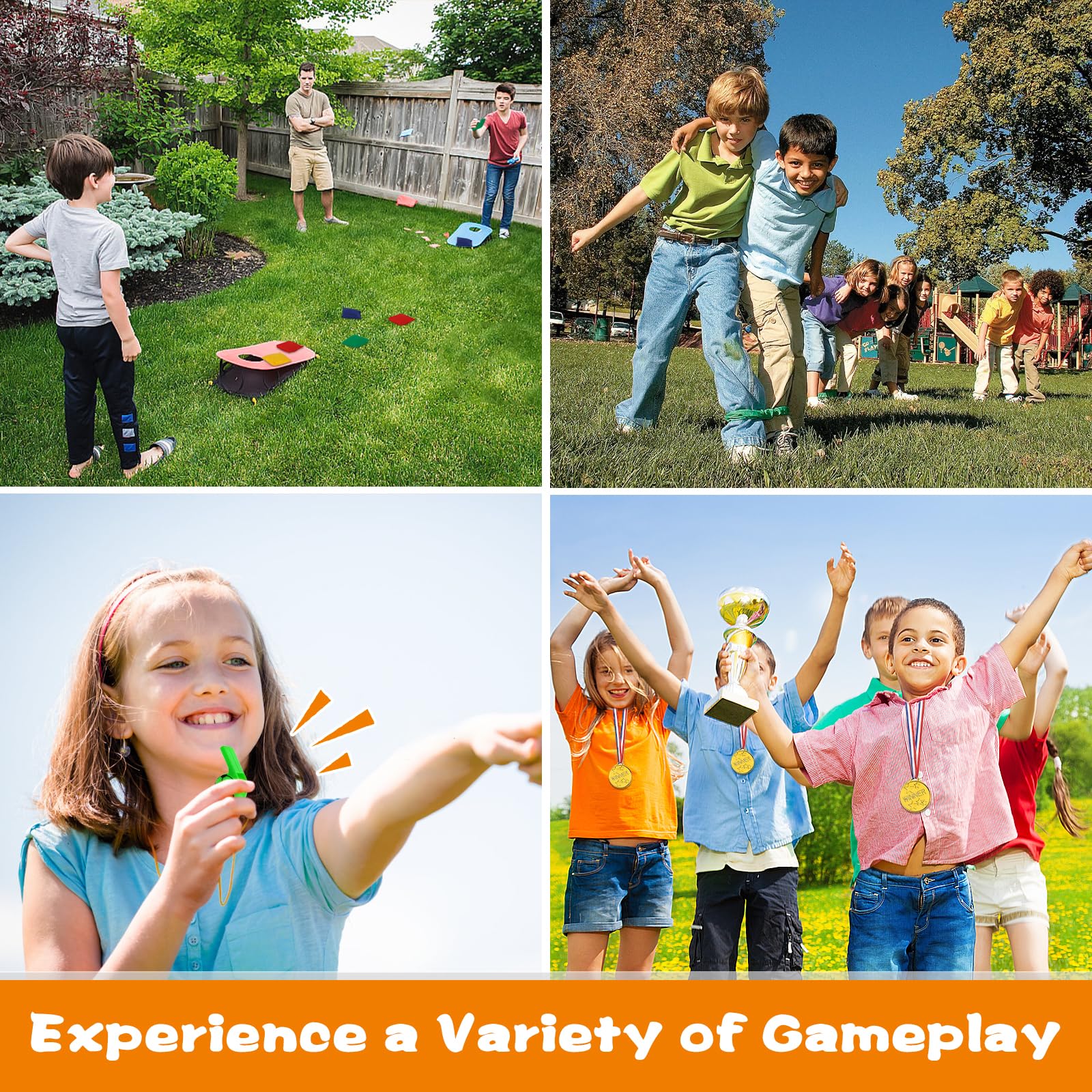 Juegos Exterior Niños Jardin, 4 in 1 Juegos Infantiles Kit, de Carreras de Sacos