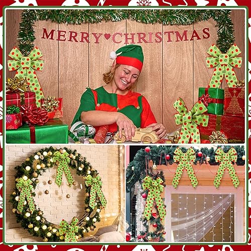 Miniatura 4 de 12 lazos grandes de elfo de Navidad de 9 x 16 pulgadas, lazos decorativos para colgar de Navidad, puntos con purpurina, adorno de Navidad, regalo de