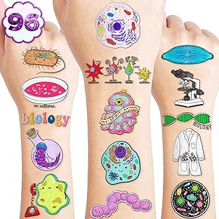 (96 PCS) Funny Biology Science Student Major Temporary Tattoos Birthday Themed Party Supplies Decorations Favors Cute Stickers Tattoo Gifts for Kids Girls Boys Teachers Decor School Reward Christmas