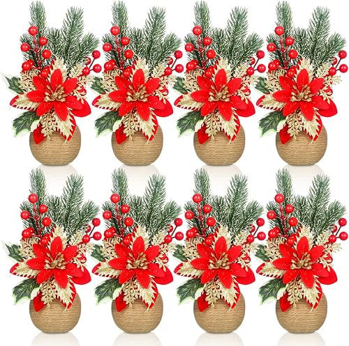 Zeyune 8 Pcs Christmas Poinsettias Artificial Christmas Flow