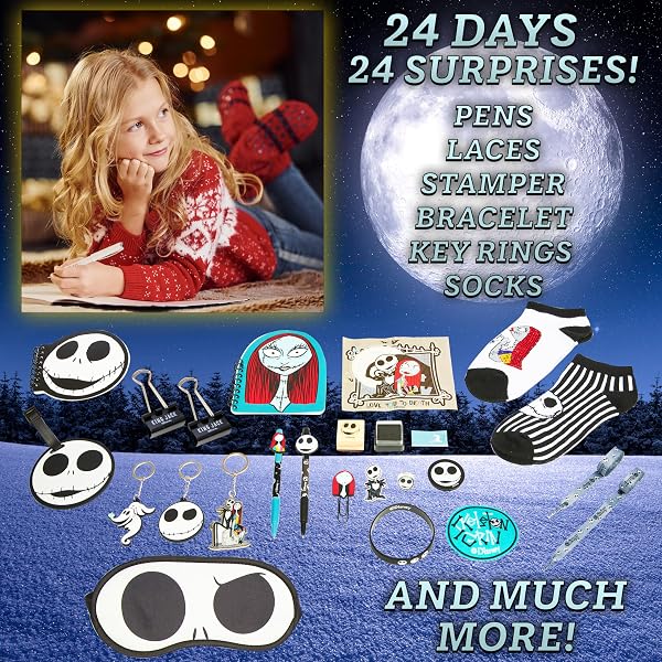 Disney The Nightmare Before Christmas Calendrier de L'avent 2025 Femme et Ado Compte à Rebours Noel Papeterie Original Accessoires Kawaii (Noir/Multi) - 3