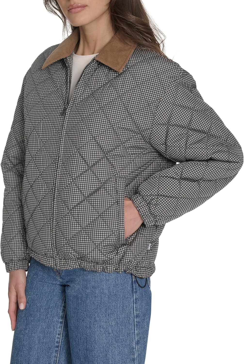Levi's Women's Diamond Quilted Jacket With Corduroy Collar - Image 3