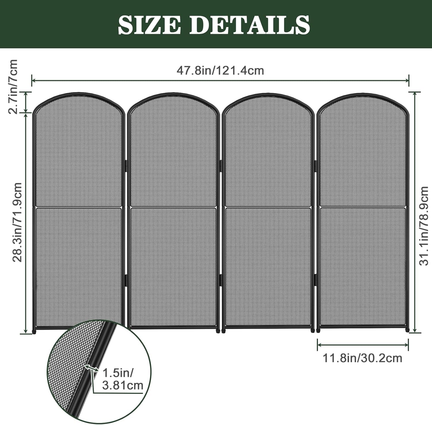 HEOMU Fireplace Screen Stand Black 4 Panel Foldable Decorative Fireplace Screen Fireplace Cover,Metal Fire Spark Guard Cover for Home Indoor Fireplace,47.8" W x 31" H