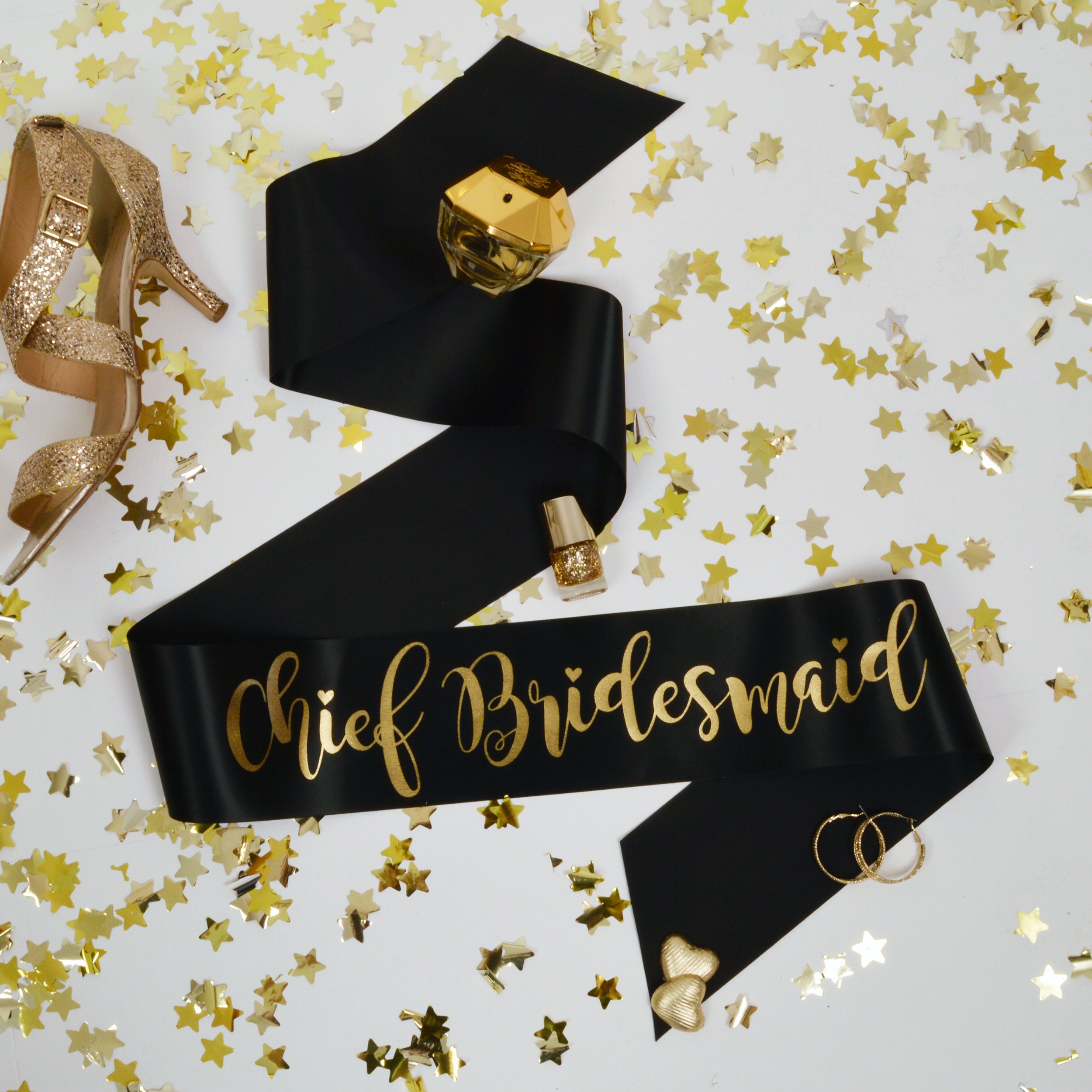 All Tied Up UK Ltd - Chief Bridesmaid Hen Party Sash - Black and Gold Classy Hen Party Sashes - Team Bride Hen Party Range
