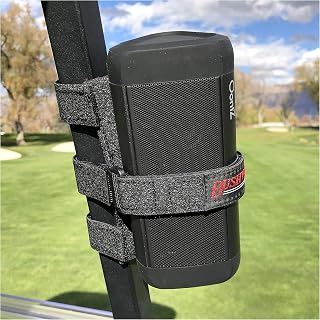 The Original Bushwhacker Portable Speaker Mount for Golf Cart Railing - Adjustable Strap Fits Most Bluetooth Wireless Speakers Attachment Accessory Holder Bar Rail