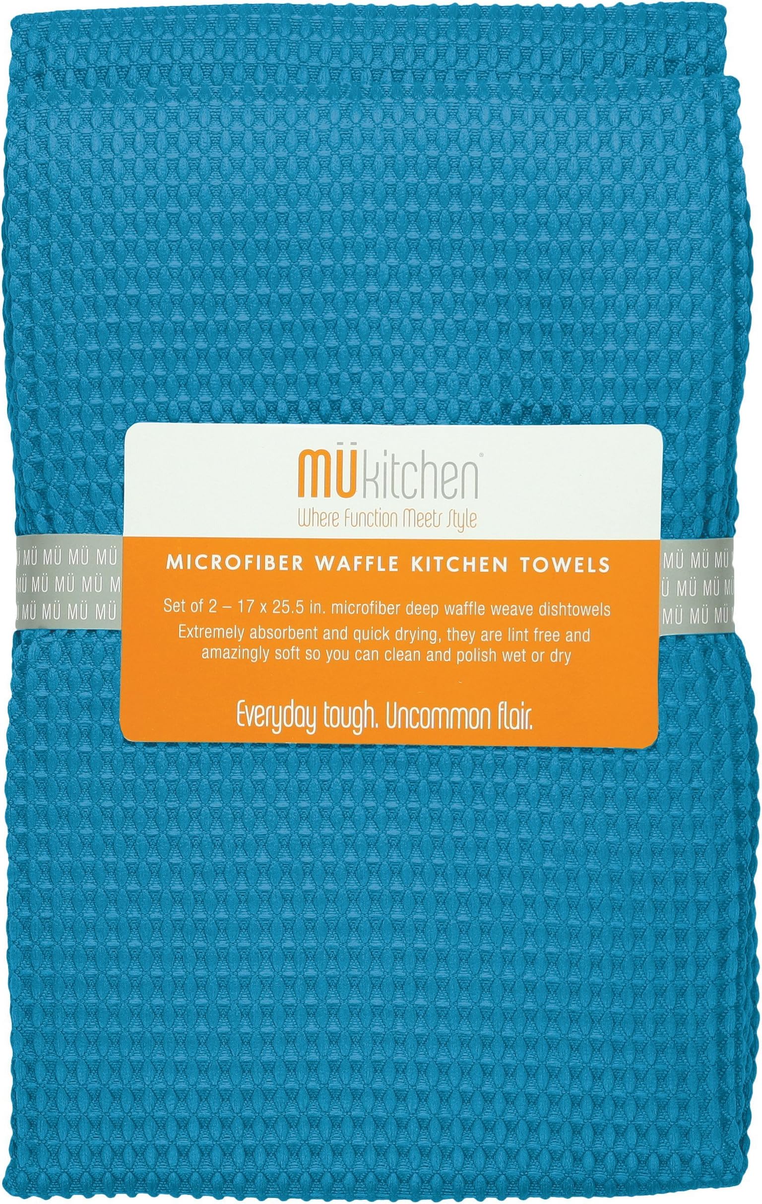 MUkitchen Microfiber Waffle Dishtowel, 17 by 25-1/2 Inches, Set of 2, Sea Blue