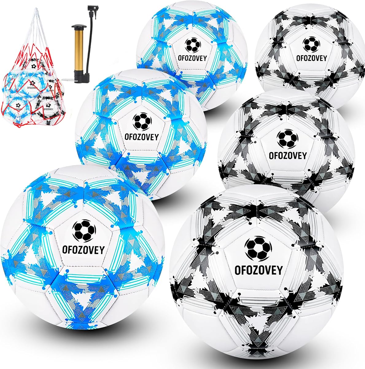 Soccer Ball Size 5 Six Pack,Classic Indoor Outdoor Soccer Set | Soccer with 1 Pump 2 Net Bag and 2 Needle,Long-Lasting for Training, Games, Outdoor & Indoor Play,Ideal Gift for Boys Girls