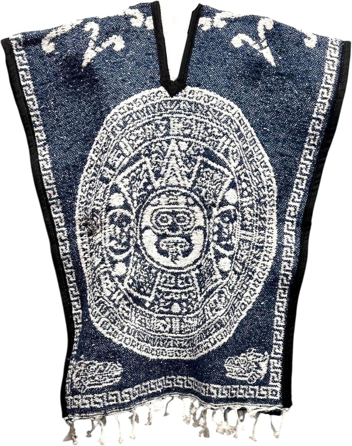 Aztec Calendar Blue Kids Poncho Size Medium (4-8 Years Old) Unisex Boys Girls Cape Shawl Blanket Zarape Gaban Jorongo Cobija Calendario Azteca Mexican Poncho