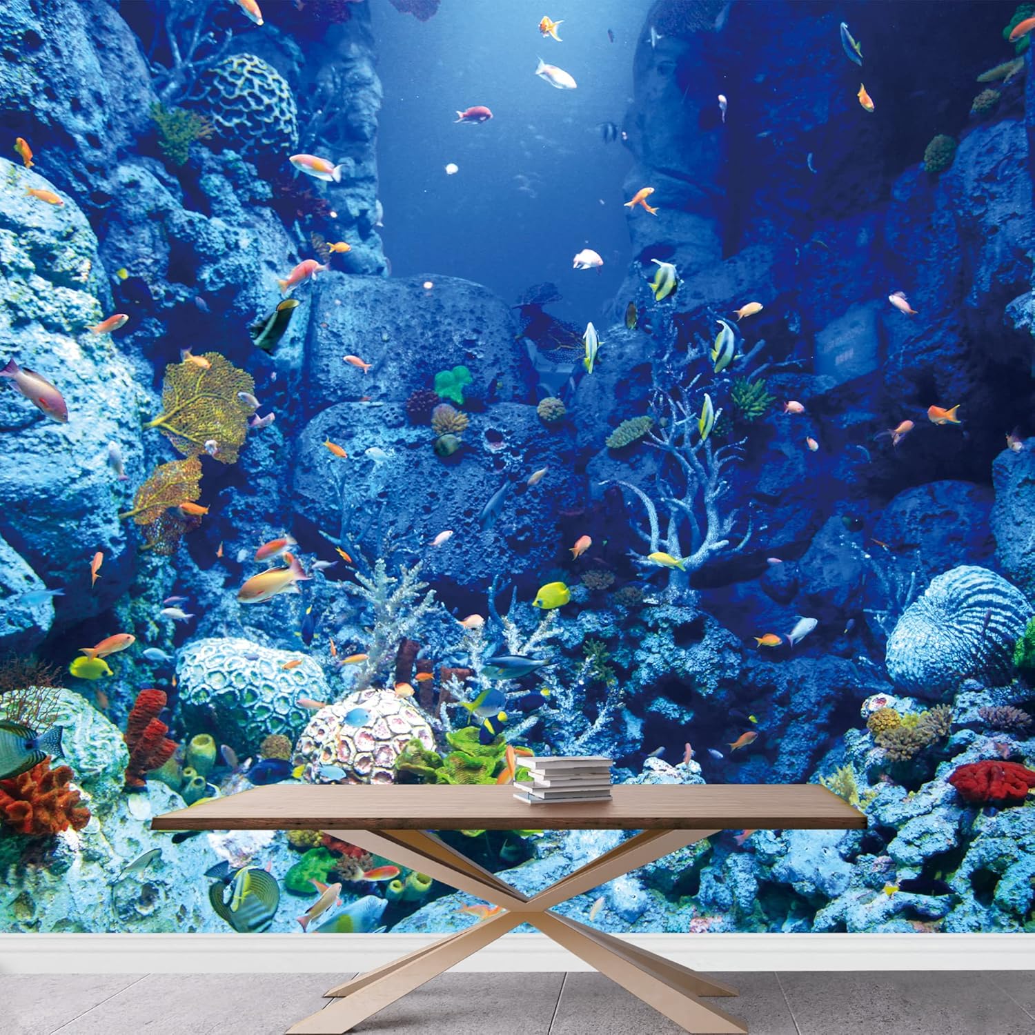 SIGNWIN Wall Mural Underwater with Coral Reef and Colorful Fish Removable Self-Adhesive Wallpaper Wall Decoration for Bedroom Living Room - 100x144 inches
